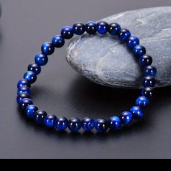 1pc Natural Blue Tiger Eye Stone Unisex Bracelet 6mm Round - Picture 3 of 3